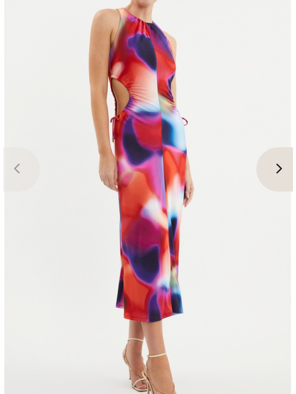 Rebecca Vallance red tie dye Del Prado cutout printed jersey midi dress size 4